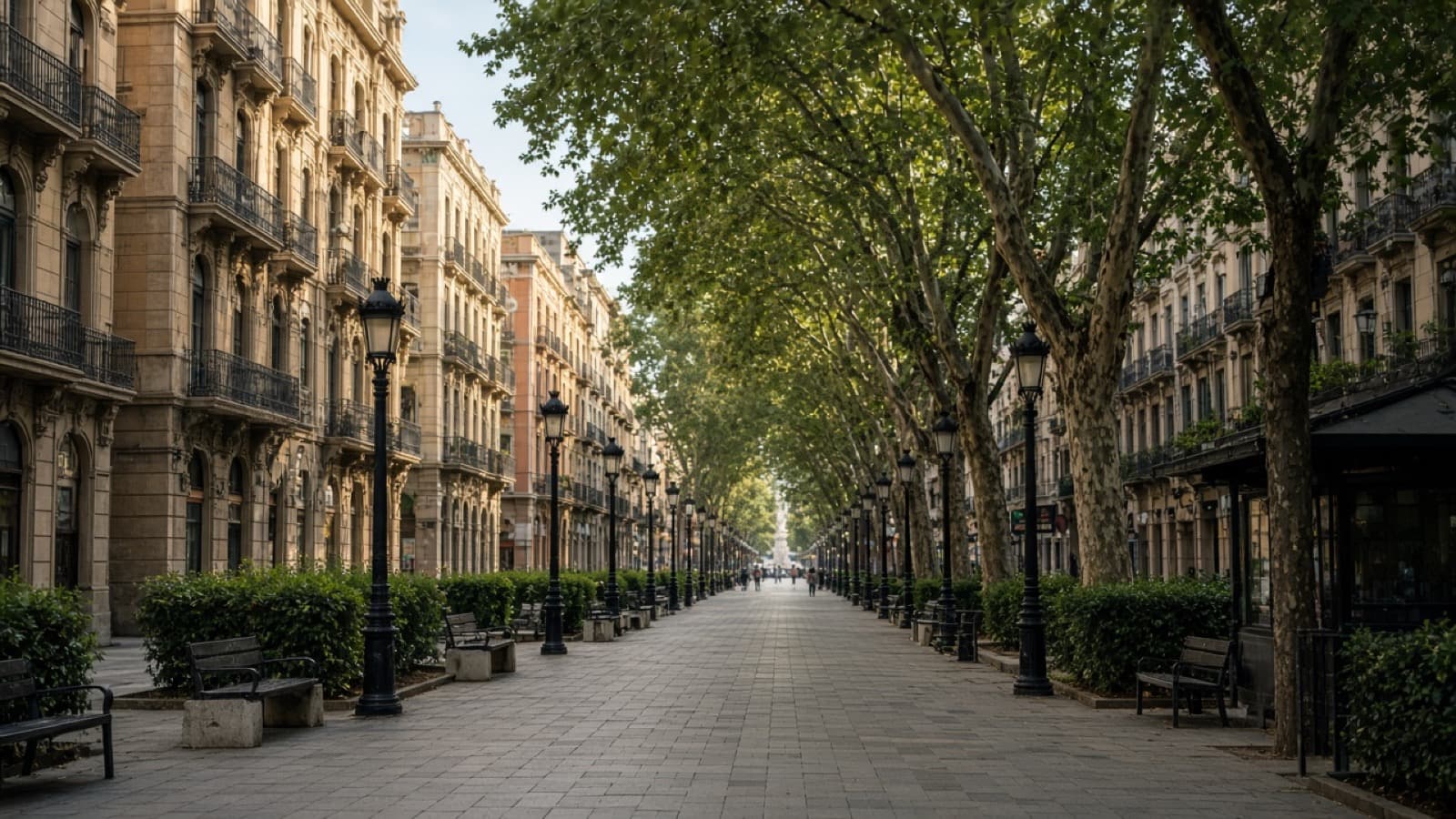 Tree-lined boulevard on La Rambla, Barcelona