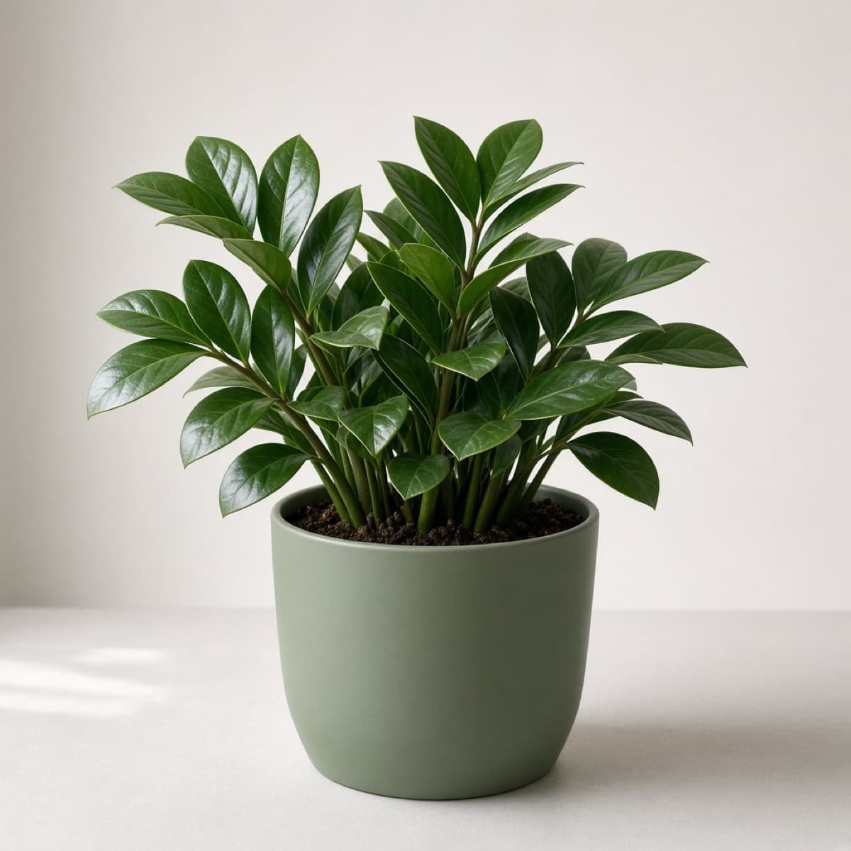 Easy-care ZZ plant in a sage pot