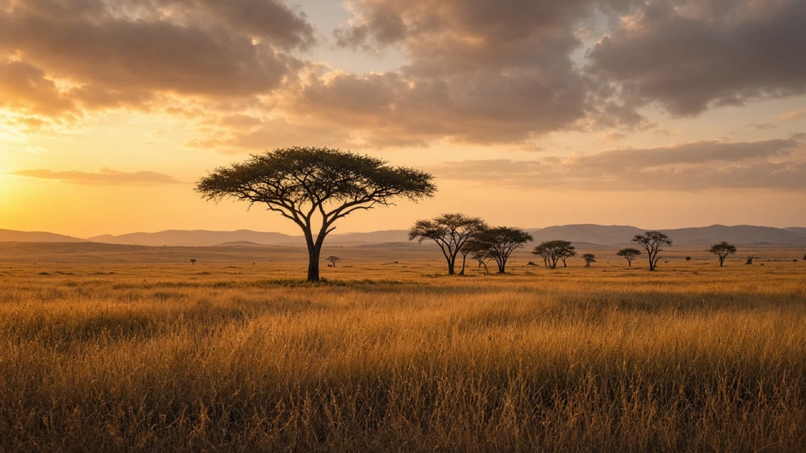 East African savanna at golden hour